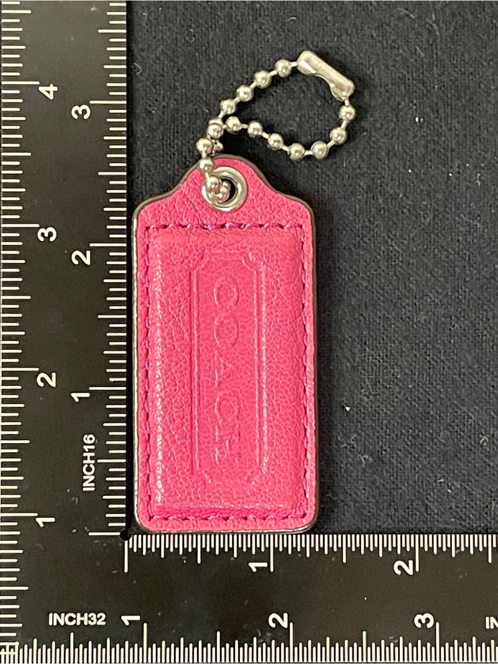 Coach Hot Pink Leather Hang Tag with Silver Ball Chain